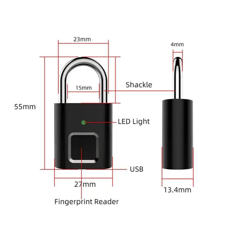 Fingerprint Padlock Biometric Metal Keyless Thumbprint Lock USB Rechargeable for Luggage Bookcase Suitcase Backpack Bike