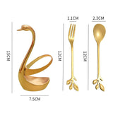 Golden Swan Cutlery Set Stainless Steel Spoon Fork Swan Base Holder Portable Teaspoons for Salad Dessert Cake Coffee Home Decor