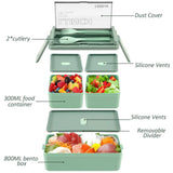 Portable Double Layered Lunch Box With Forks and Spoons 