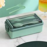 Portable Double Layered Lunch Box With Forks and Spoons 