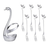 Golden Swan Cutlery Set Stainless Steel Spoon Fork Swan Base Holder Portable Teaspoons for Salad Dessert Cake Coffee Home Decor