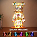 USB Powered LED 3D Bear Fireworks Bedroom Night Light