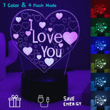 3D LED Heart Acrylic Bedside Table Lamp