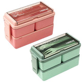 Portable Double Layered Lunch Box With Forks and Spoons 