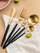 Gold, Black 24Pcs Stainless Steel Dinnerware Cutlery Set 