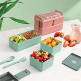 Portable Double Layered Lunch Box With Forks and Spoons 