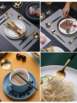 Gold, Black 24Pcs Stainless Steel Dinnerware Cutlery Set 