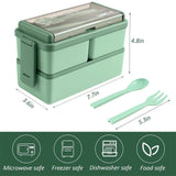 Portable Double Layered Lunch Box With Forks and Spoons 