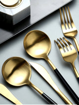 Gold, Black 24Pcs Stainless Steel Dinnerware Cutlery Set 