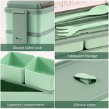 Portable Double Layered Lunch Box With Forks and Spoons 